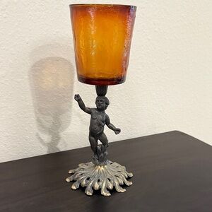 Vintage Amber Glass Angel Candle Holder